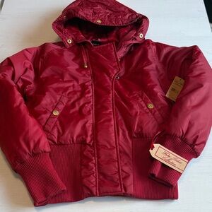 FUBU Vintage Red Puffer Jacket with Gold Trim and Rhinestones